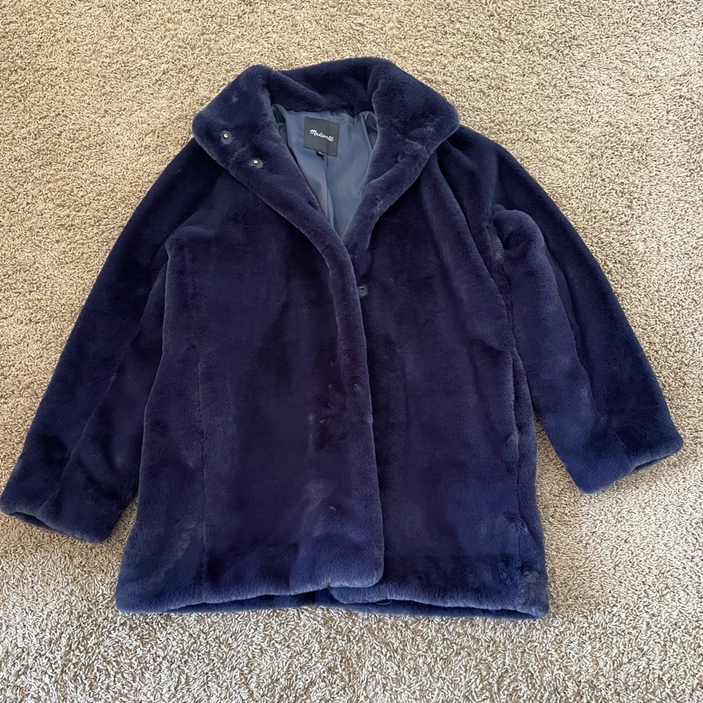 Madewell Oversized Sherpa Coat in Rich Dark Blue